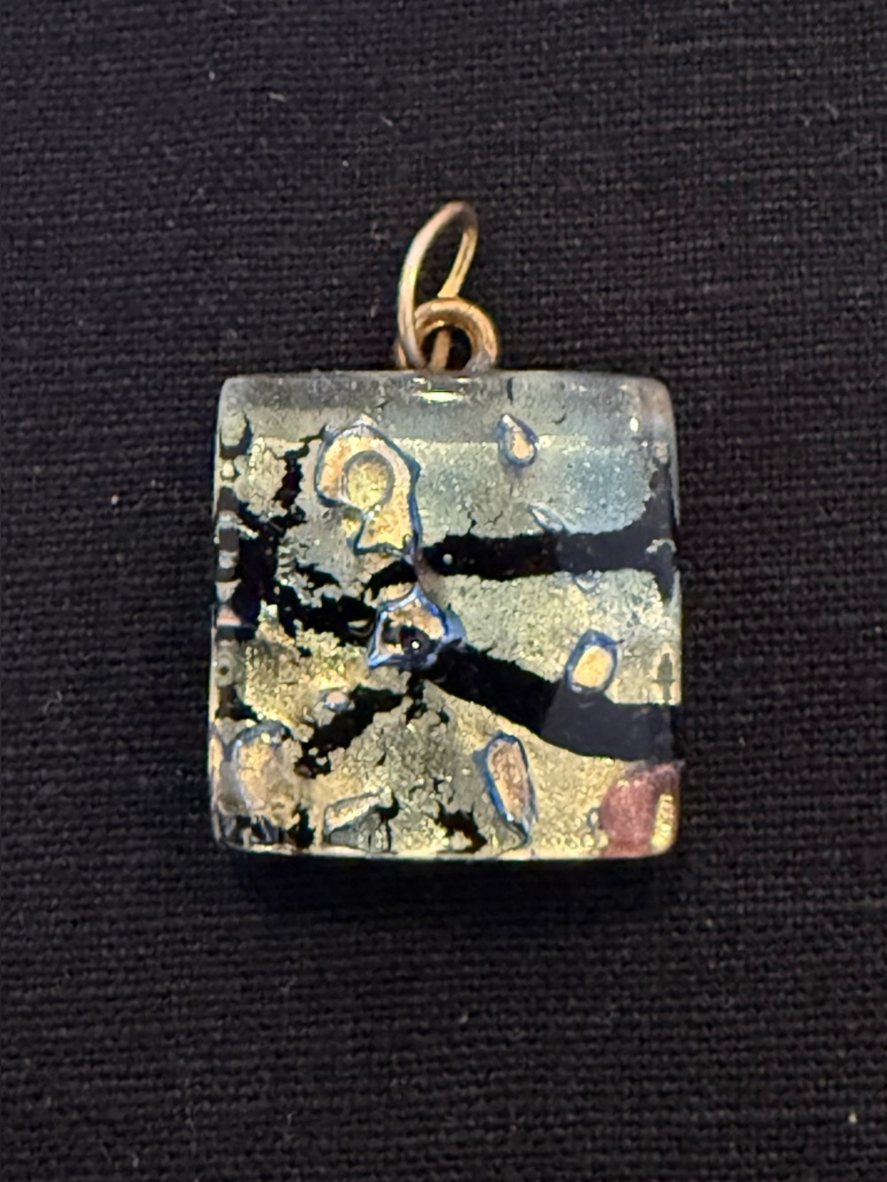 Dichroic Square Pendant in Gold and Black